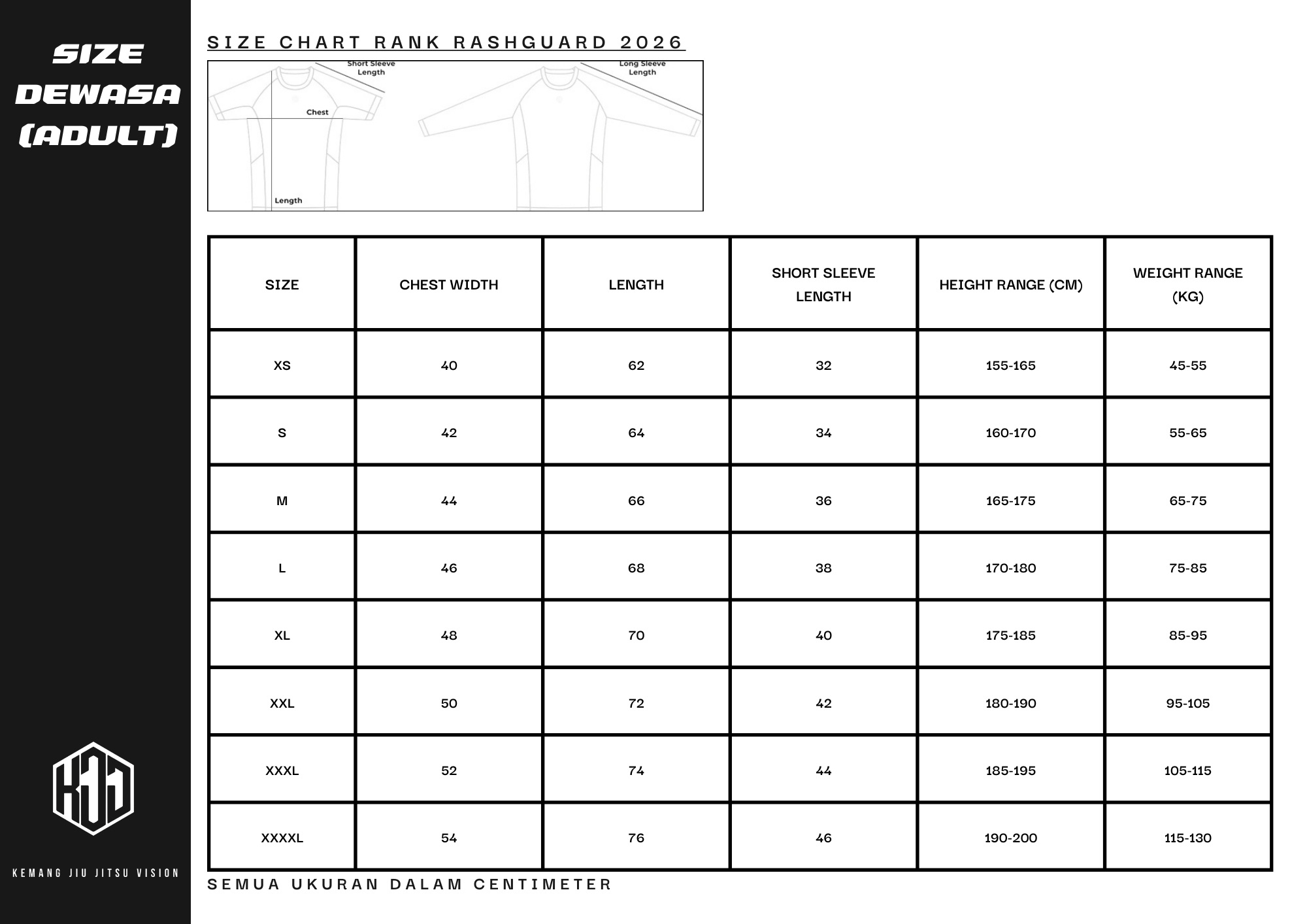 size chart ranked rashguard